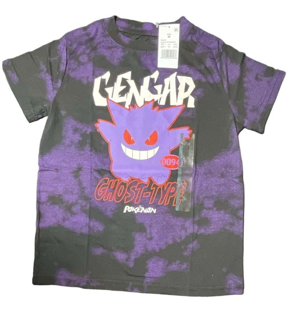 Kids Pokemon Gengar Ghost-Type Graphic T-Shirt Black Purple Tie-Dye
